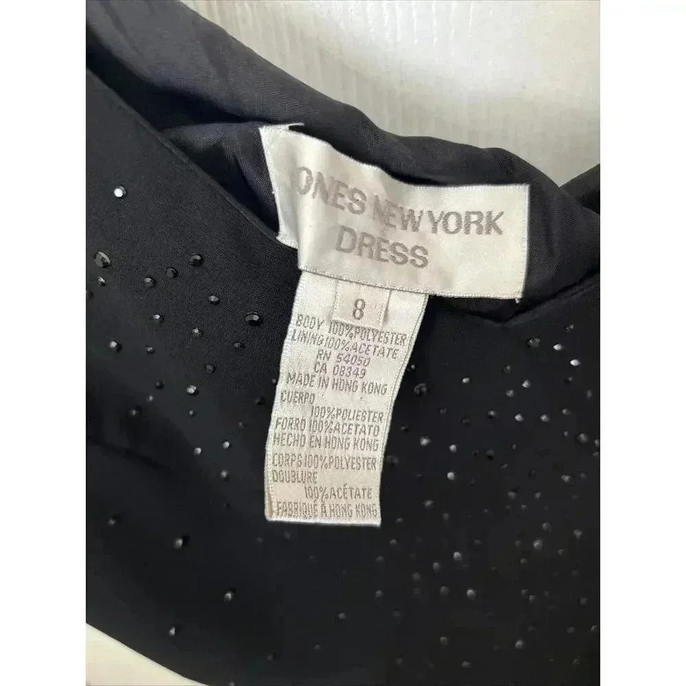 Vintage 90s Rhinestone LBD Evening Bias Cut Black Maxi Dress Jones New York Sz 8 - Picture 11 of 16